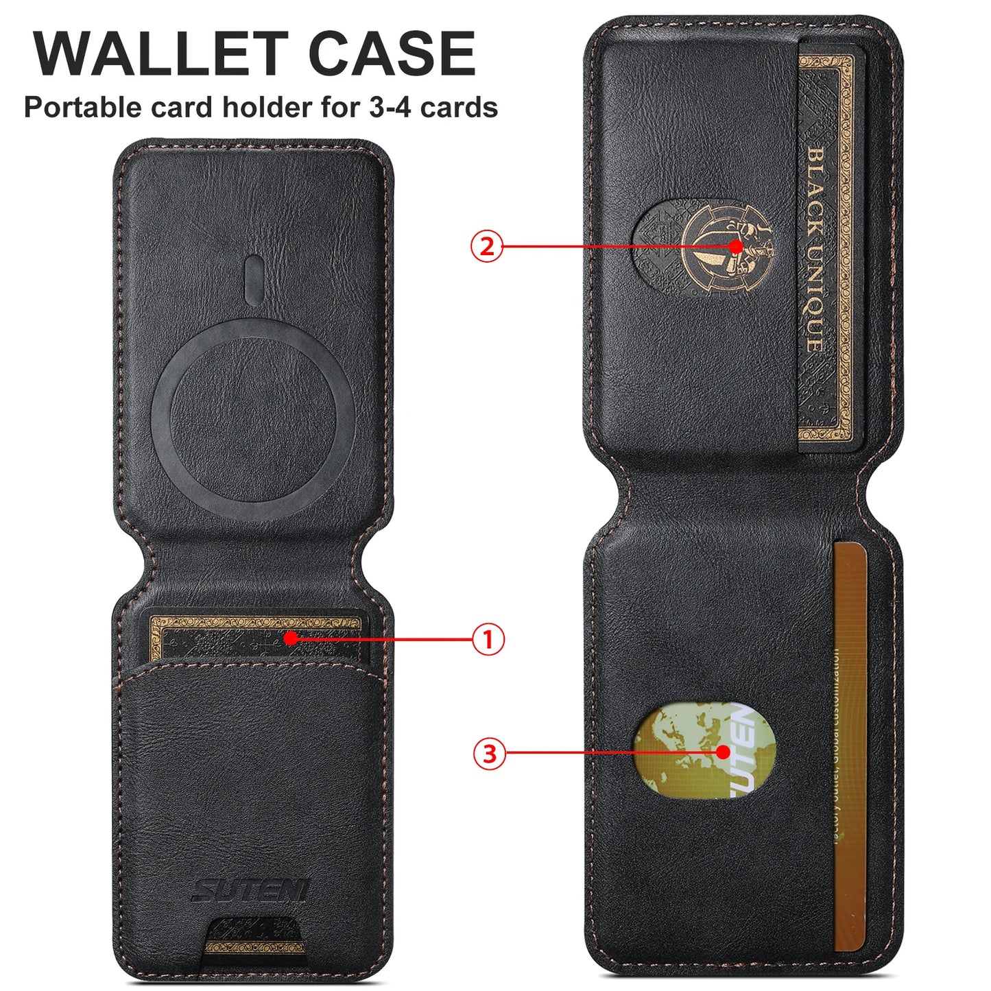 Luxury Leather Cellphone Magsafe Magnetic Card Holder For IPhone 14 11 12 13 15 Pro Max 15Plus Phone Bank ID Card Wallet Case