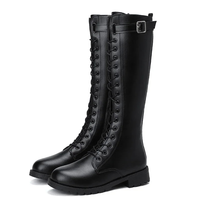 Retro Black Thick Bottom Long Boots Women 2022 Autumn Pu Leather Knee High Boots Woman Plus Size 43 Side Zipper Platform Shoes